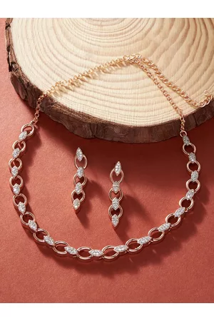Zaveri Pearls Women Contemporary Rose Gold-Plated CZ Stone-Studded Jewellery Set