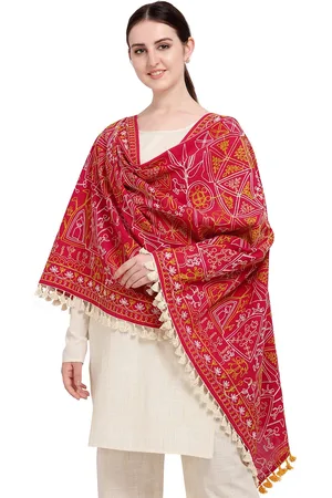 MESMORA FASHION Red & White Ethnic Motifs Embroidered Pure Cotton Dupatta