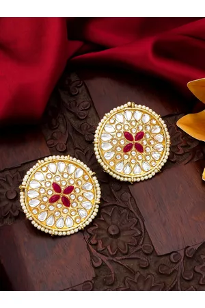 Aadita Women Gold-Toned Pearl Drop Circular Studs Earrings