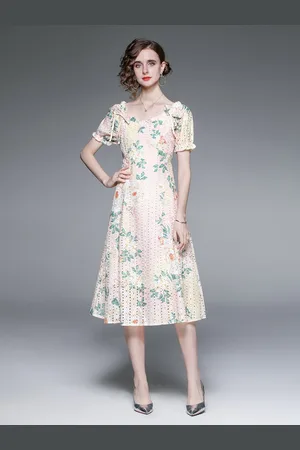 JC Collection Yellow & Peach-Coloured Floral Off-Shoulder A-Line Midi Dress