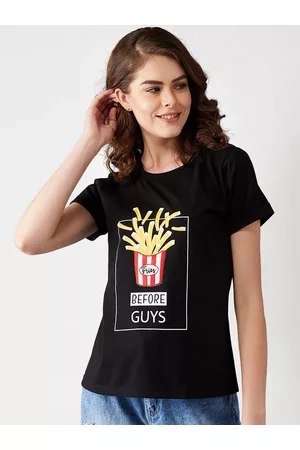 Miss Chase Women Black Printed Round Neck T-shirt