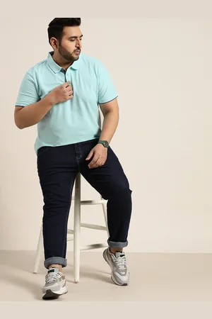 Sztori Men Plus Size Blue Polo Collar Pure Cotton T-shirt