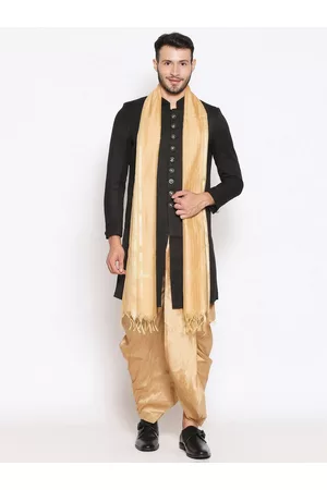 Bazaar Men Dupattas - Men Beige Woven Design Cotton Silk Dupatta