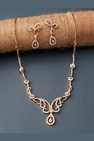 Zaveri Pearls Women Rose Gold-Plated CZ Stone-Studded Jewellery Set