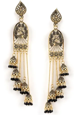 Jazz and Sizzle Women Black Peacock Shaped Jhumkas Earrings