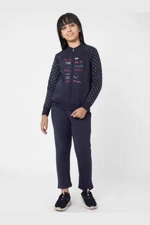 Sweet Dreams Girls Navy Blue Printed Cotton Tracksuit