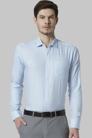 Park Avenue Men Blue & Off-White Slim Fit Checked Formal Shirt