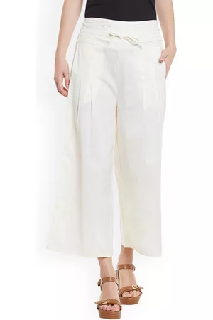 Bitterlime Women White Solid Relaxed Fit Palazzo Trousers