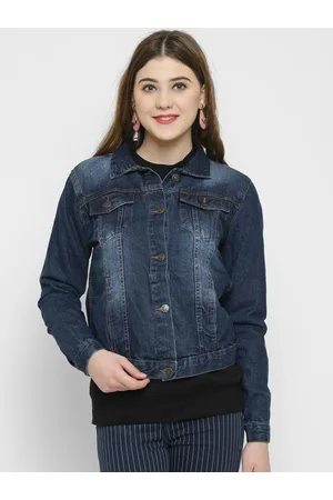 KOTTY Women Blue Printed Denim Jacket