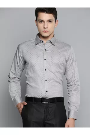 DENNISON Men Grey Smart Polka Dots Printed Formal Shirt