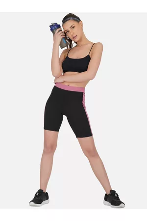 IMPERATIVE Women Black & Mauve Slim Fit Cycling Sports Shorts