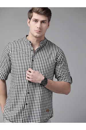 Roadster Men Black & White Checked Pure Cotton Casual Sustainable Shirt