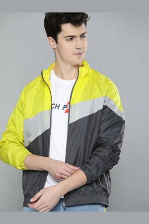 Mast & Harbour Men Grey & Yellow Colourblocked Lightweight Sporty Jacket