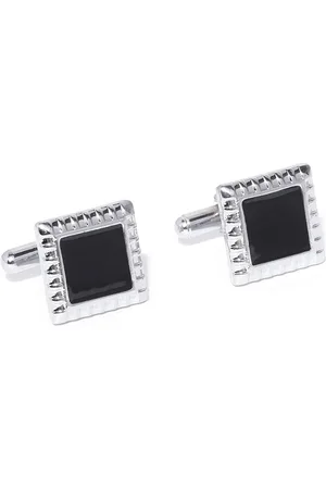 YouBella Black Silver-Plated Square Cufflinks