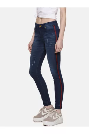Campus Women Navy Blue Super Skinny Fit High-Rise Low Distress Jeans