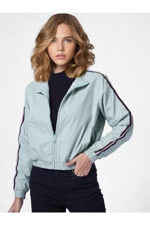 ONLY Women Green Solid Stand Collar Long Sleeves Bomber Jacket