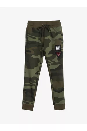 Alan Jones Boys Green & Khaki Printed Regular Joggers