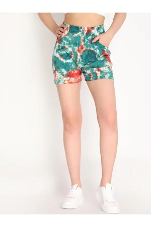 CHKOKKO Women Sea Green Printed High-Rise Casual Shorts