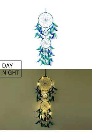 DULI Blue & Green Hanging Dream Catcher With 3 Rings & Lights