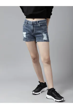 SAVE ₹1280 on Roadster The Lifestyle Co. Women Denim Paperbag Pleated Shorts  | Best Offer in India