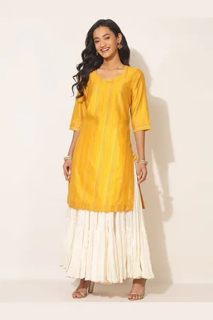 Fabindia Women Striped Kurta with Sharara & With Dupatta