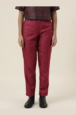 Fabindia Women Maroon Solid Trousers