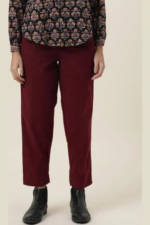 Fabindia Women Magenta Cotton Pleated Trousers