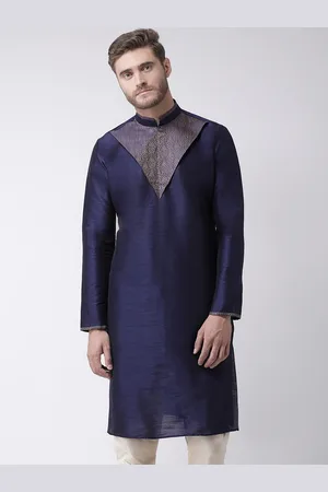 DEYANN Men Navy Blue Yoke Design Straight Kurta