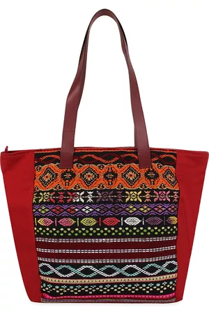 Anekaant Maroon Embroidered Tote Bag