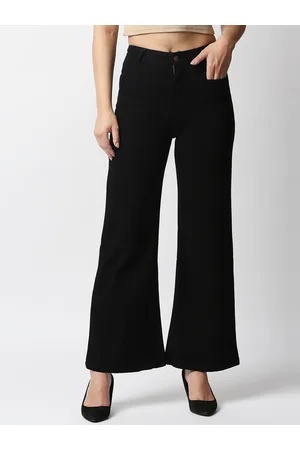 High Star Women Black Wide Leg High-Rise Stretchable Jeans
