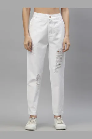 KASSUALLY Women White Slim Fit High-Rise Mildly Distressed Jeans