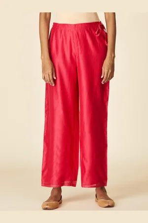 Fabindia Women Red Comfort Parallel Cotton Trousers