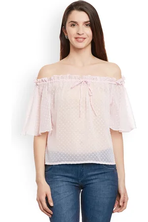 Miss Chase Women Pink Self Design Bardot Top