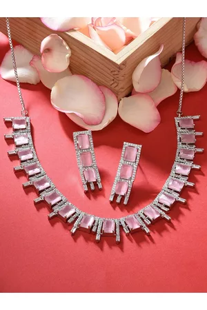 Zaveri Pearls Women Silver-Plated CZ Stone-Studded Jewellery Set
