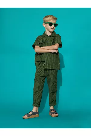 Cherry Crumble Boys Green Checked Clothing Set