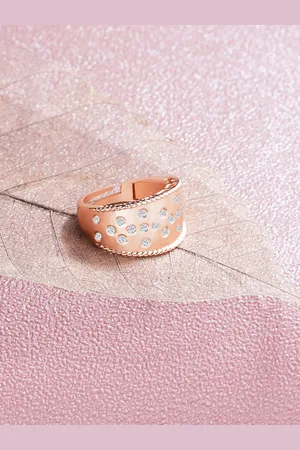 Ami Women Rose-Gold-Plated White CZ-Studded Contemporary Finger Ring