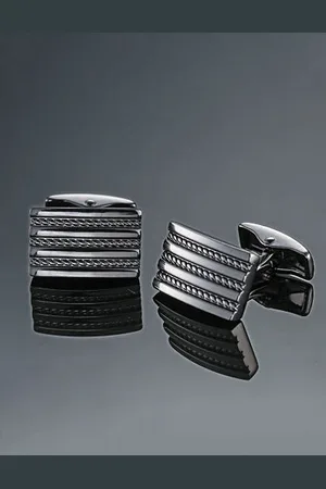 Yellow Chimes Men Black Striped Square Cufflinks