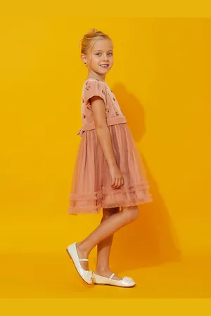 Cherry Crumble Girls Peach-Coloured Embellished Dress