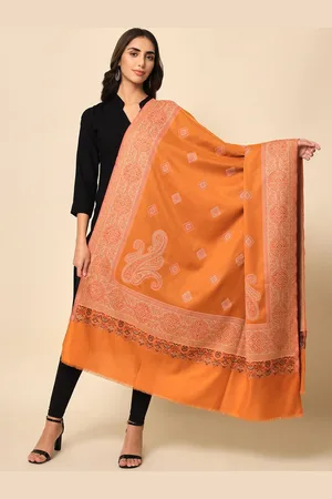 HERE&NOW Orange Woven-Design Jamawar Shawl