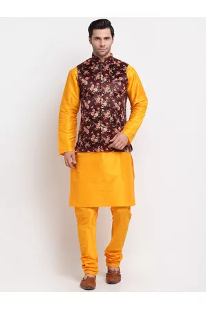 Kraft Men Kurta with Churidar & Printed Nehru Jacket