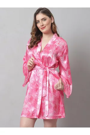 Claura Women Pink & Silver Printed Silk Robe