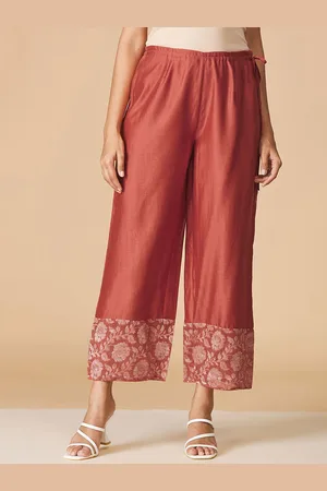 Fabindia Women Rust Floral Printed Original Trouser