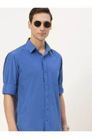English Navy Men Blue Classic Slim Fit Casual Shirt