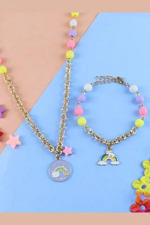 asthetika Girls Blue & White Gold-Plated Necklace & Bracelet Set