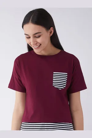 Miss Chase Women Maroon Solid Round Neck Pure Cotton T-shirt