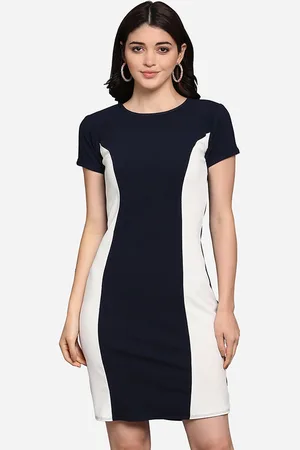PURVAJA Women Blue & White Colourblocked Sheath Dress