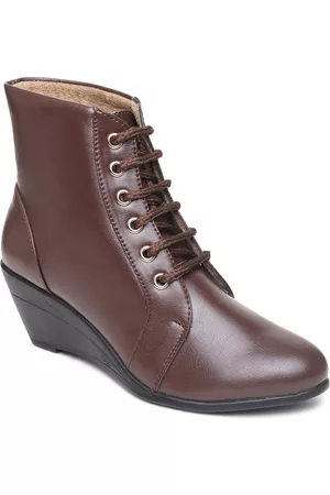 VALIOSAA Brown High-Top Wedge Heeled Boots