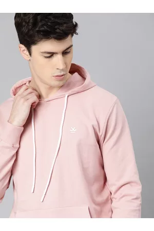 WROGN Men Pink Solid Hooded Sweatshirt
