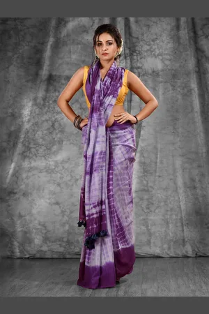 Charukriti Violet & White Tie and Dye Pure Cotton Saree