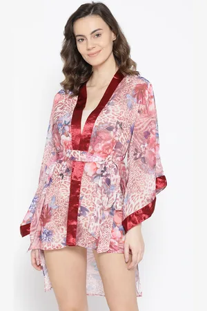 Erotissch Women Maroon & Blue Printed High-Low Robe